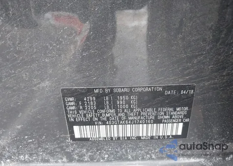 2018 Subaru Impreza 2.0I Sport из США, поврежденный, VIN 4S3GTAK64J1740160